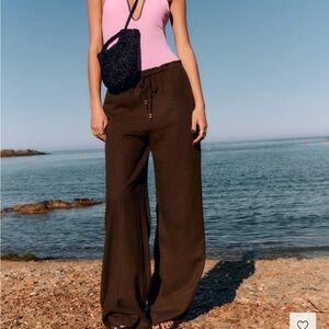 Mango Chocolate Linen Wide-Leg Pants